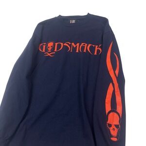 Godsmack Long Sleeve T Shirt Giant Tag Mens XL Navy Orange Skull Flame Graphic